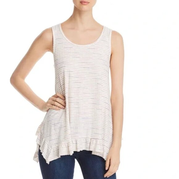 CUPIO BLUSH women's sleeveless top size Large Cream distressed stripes w-191 - Picture 1 of 9